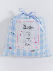 Floral gingham cotton pyjama shorties in a bag