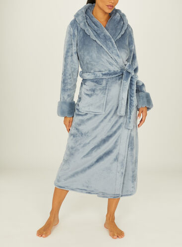 Fluffy stripe cut long dressing gown
