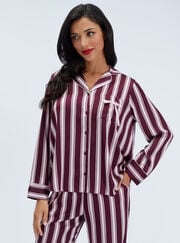 Oversized striped satin long pyjama set