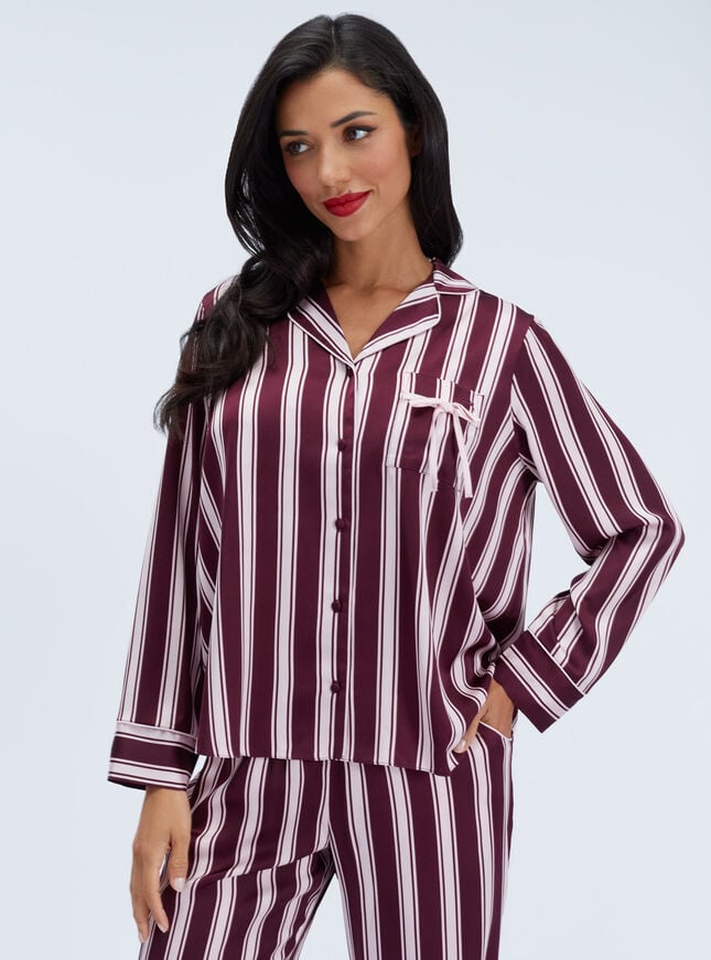 Oversized striped satin long pyjama set