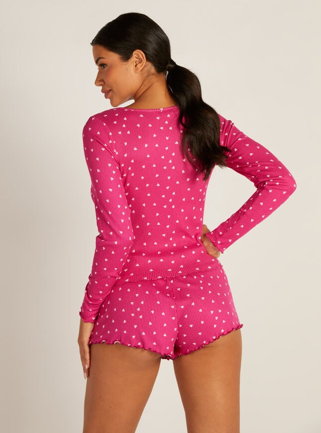 Heart ribbed ruched short pyjama set