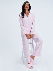 Striped satin long pyjama set