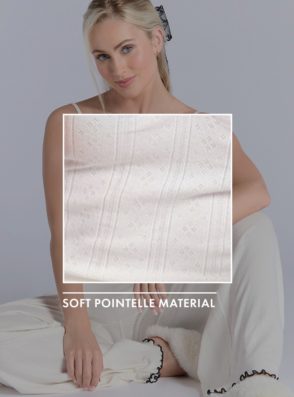 Boux Avenue Monochrome cotton pointelle cami pyjama set - Cream - 08