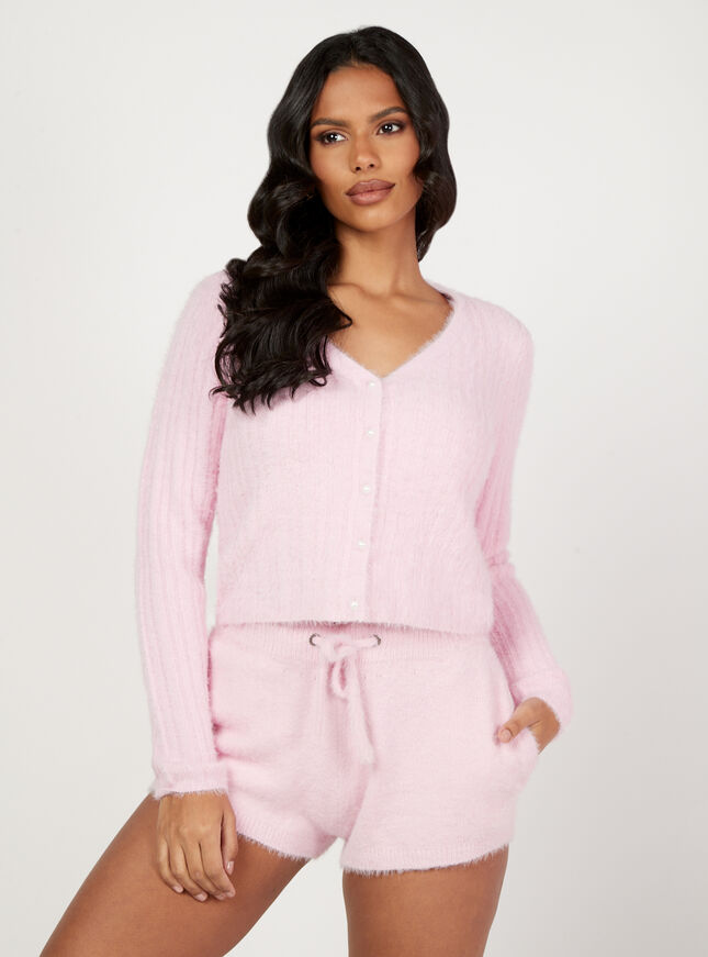 Fluffy knitted cropped cardigan
