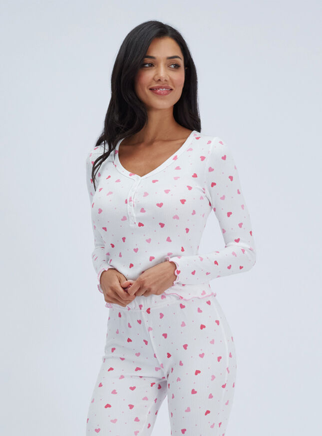 Heart ribbed long pyjama set