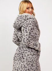 Panther waffle hooded long dressing gown