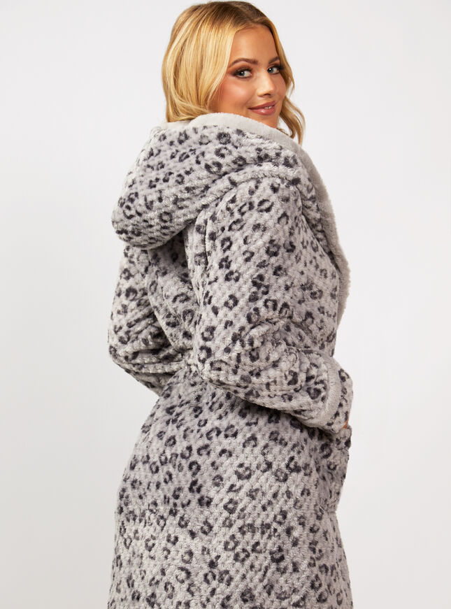 Panther waffle hooded long dressing gown