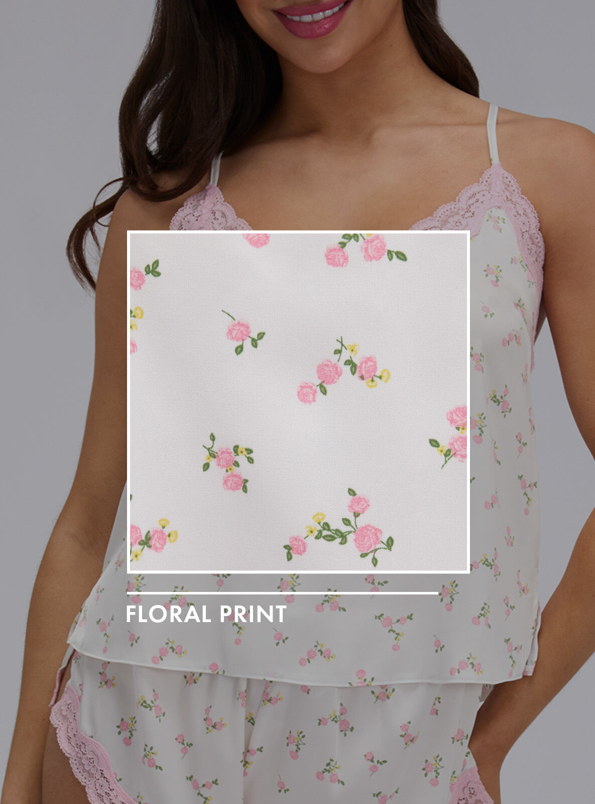 Daisy floral satin short cami set | Ivory Mix | Boux Avenue USA Daisy floral satin short cami set | Ivory Mix | Boux Avenue USA