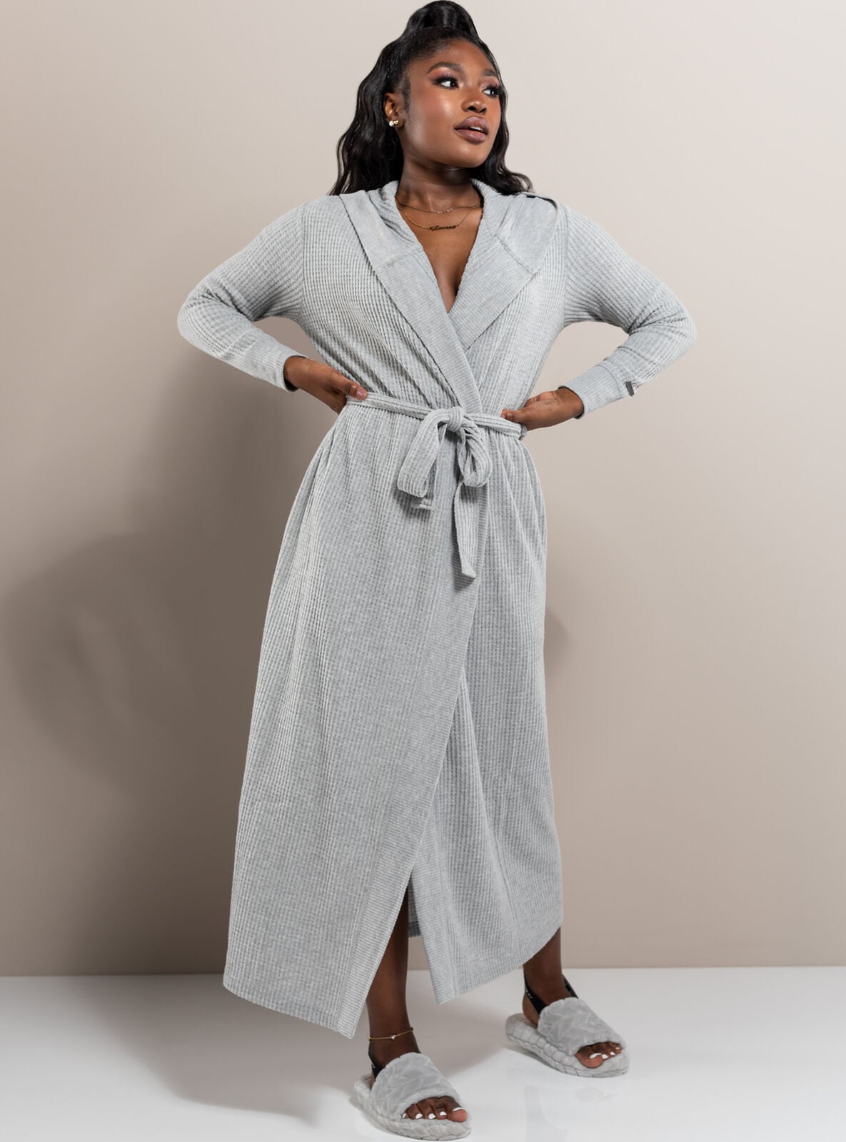 Lillie waffle long dressing gown | Grey Marl | Boux Avenue UK Lillie waffle long dressing gown | Grey Marl | Boux Avenue UK