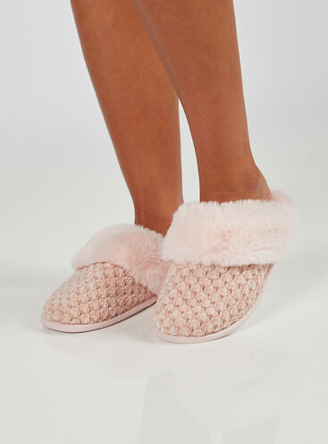 Chenille knitted mule slippers