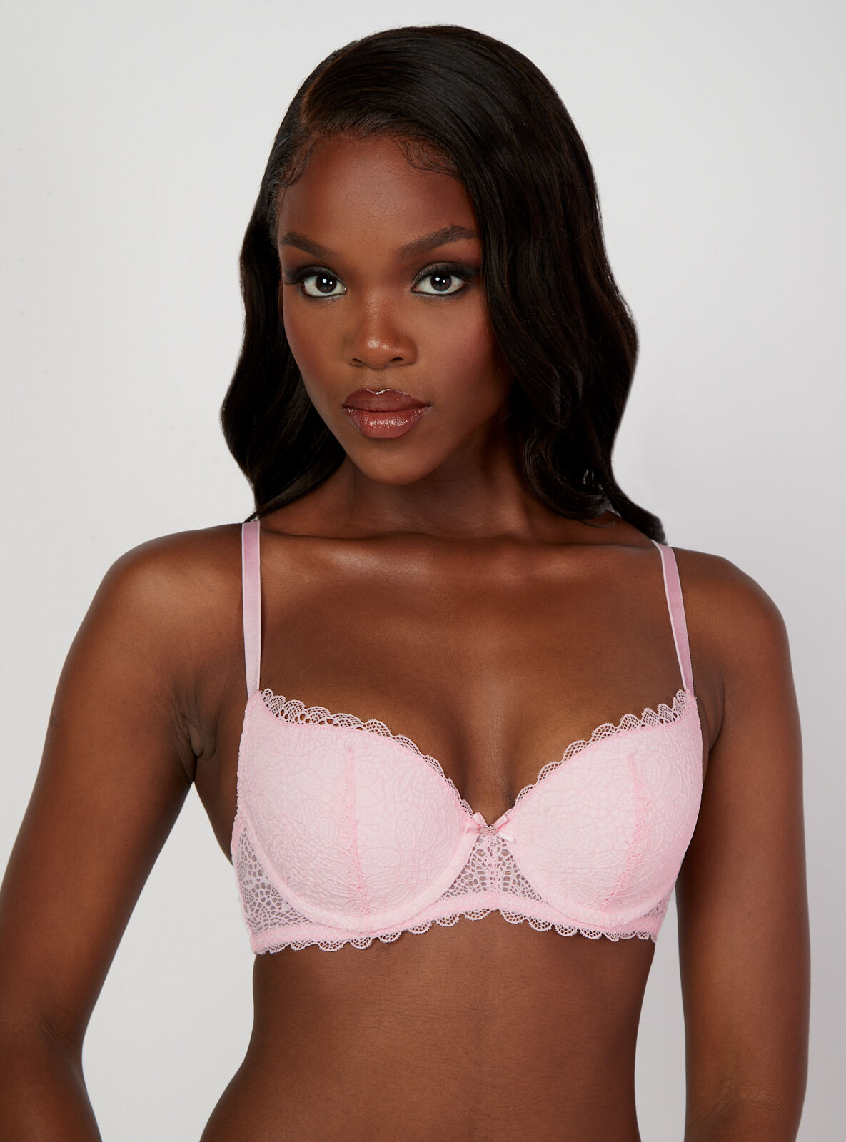 Boux Avenue Piper lace and mesh balconette bra - Blush Pink - 36E