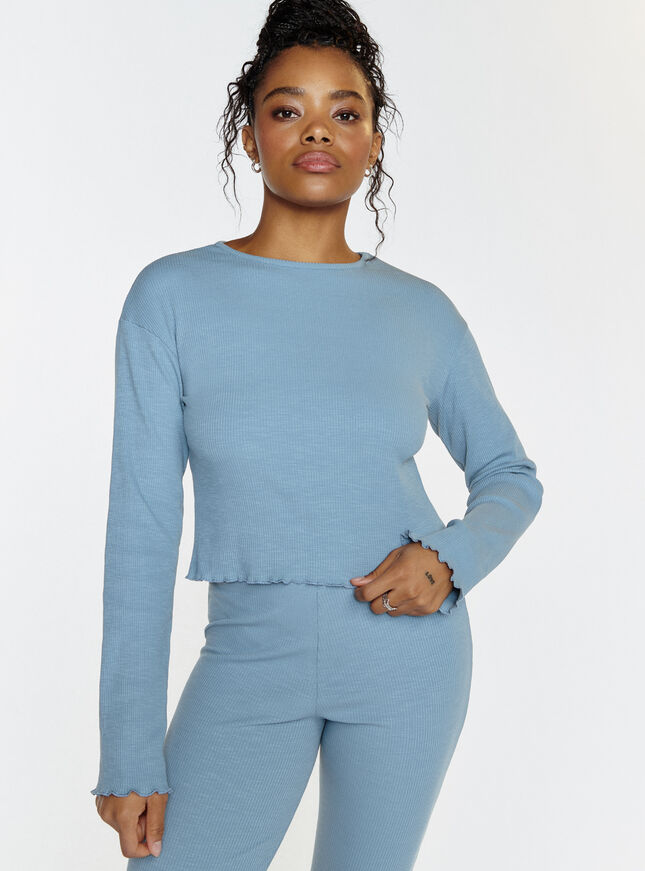 Ribbed cotton long sleeve top
