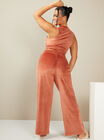 Velour piped wide leg trousers