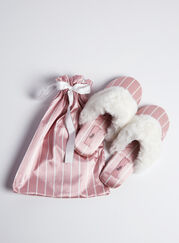 Stripe satin slippers in a bag