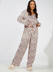 Blush leopard satin revere pyjama set