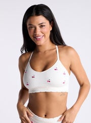 Ribbed seamless cherry embroidered bralette
