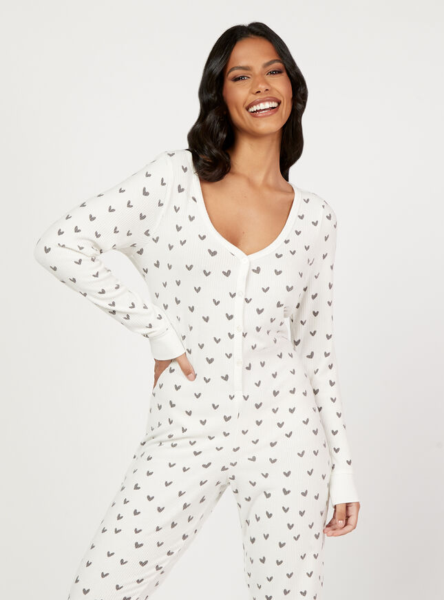 Heart print ribbed onesie Ivory Mix Boux Avenue UK
