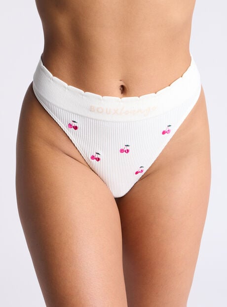 Ribbed seamless cherry embroidered thong