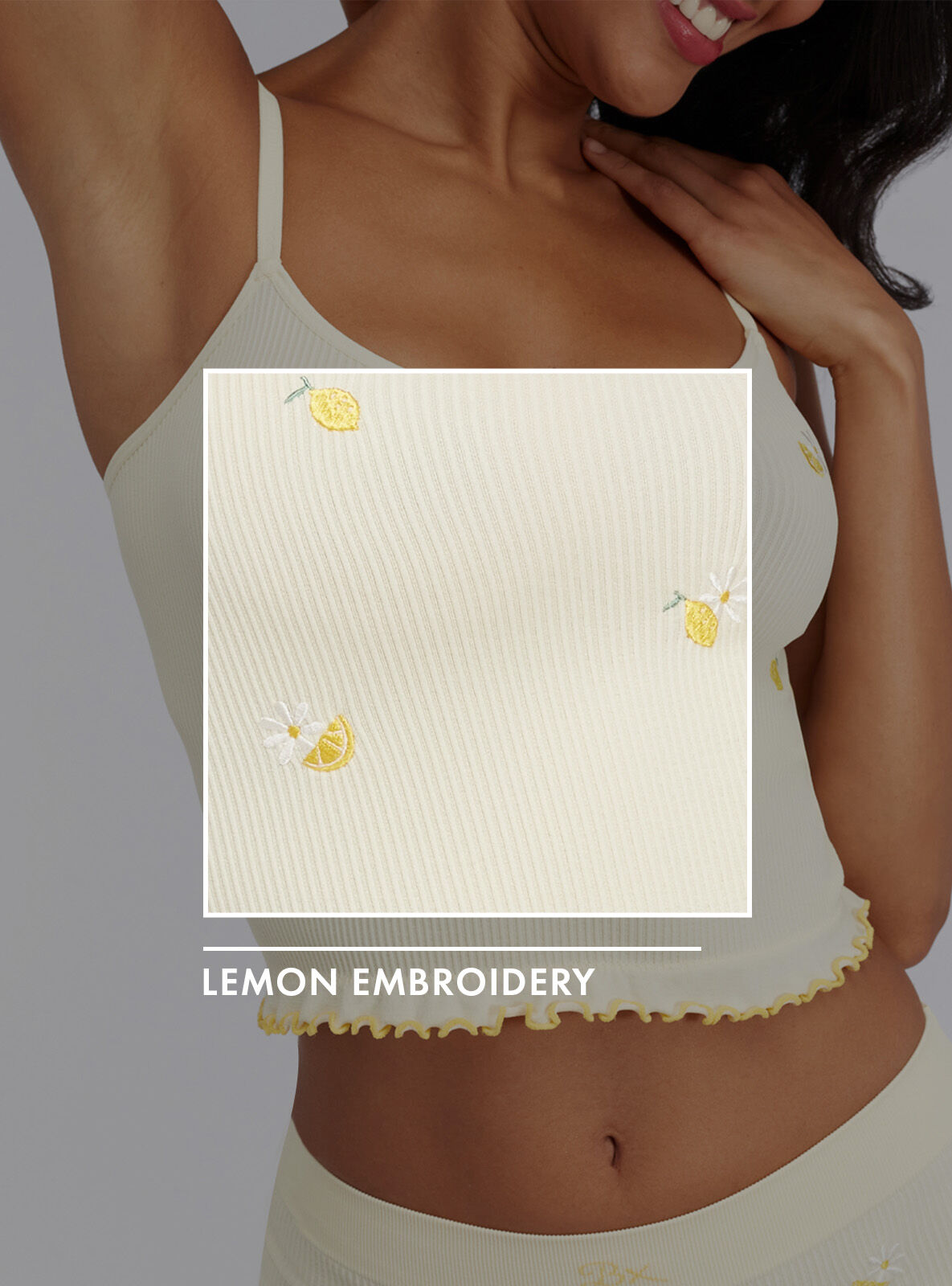 Lemon embroidered seamless cami top | Yellow | Boux Avenue USA
