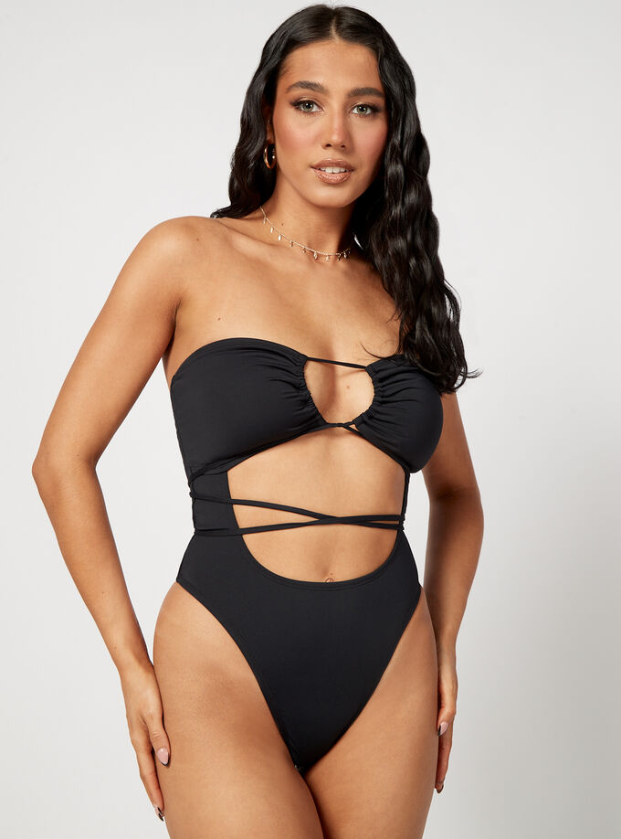 Cannes strappy swimsuit | Black | Boux Avenue UK