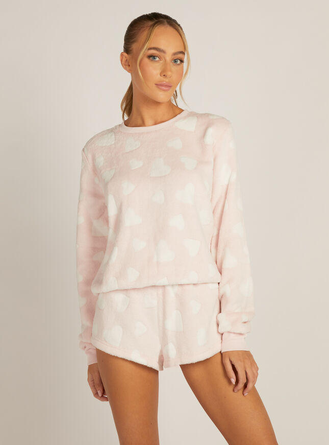 Fluffy heart short pyjama set