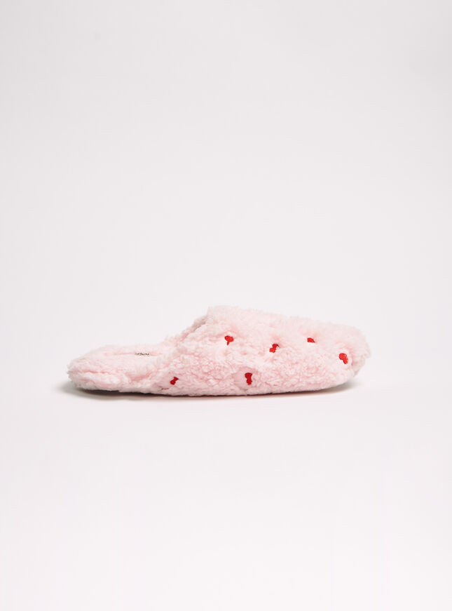 Teddy heart embroidered mule slippers