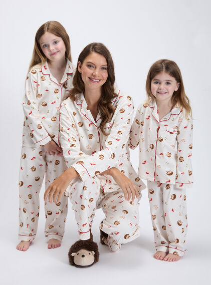 Hedgehog garden pyjamas in a bag with matching kids pyjamas