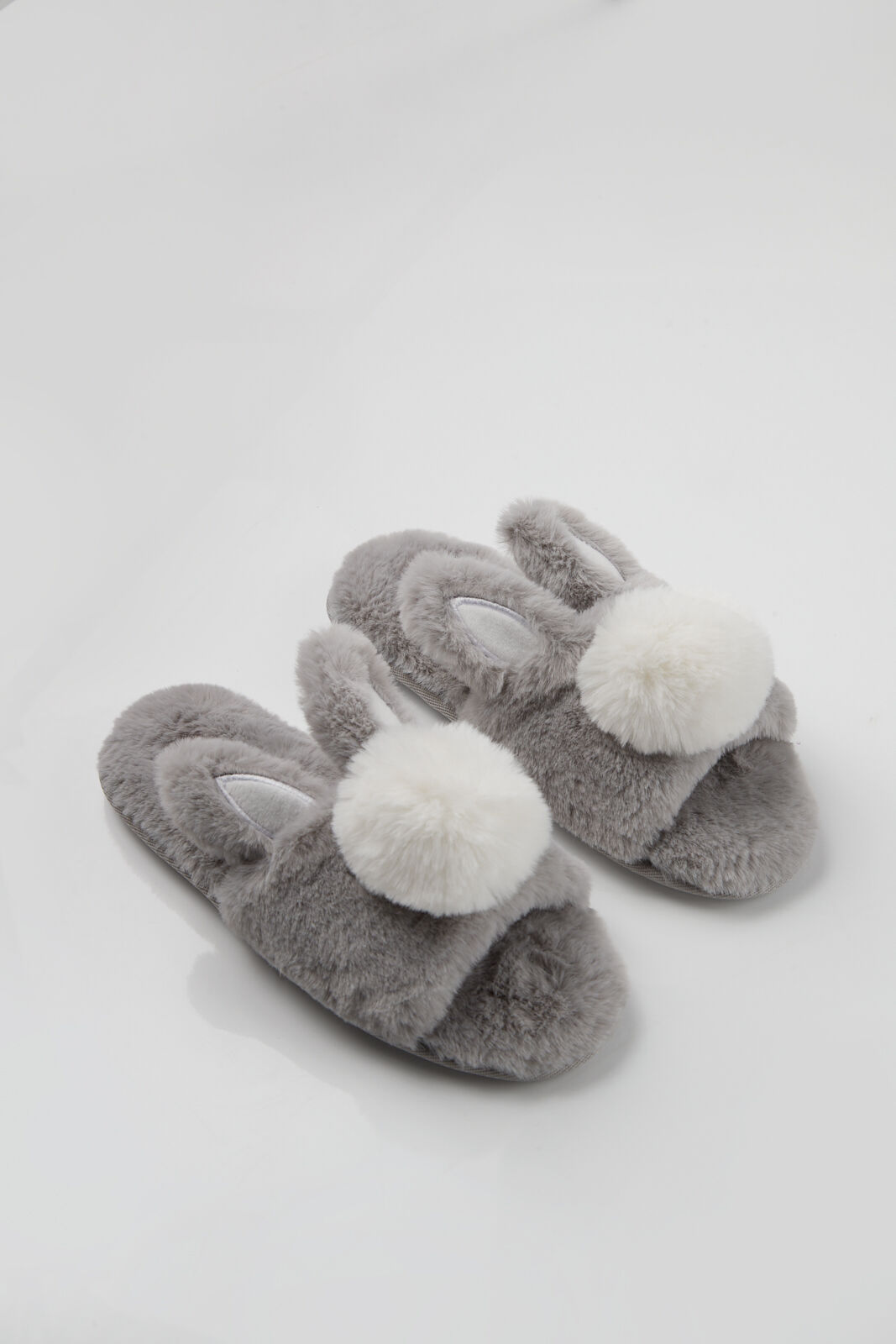 Bunny pom pom slider slippers Grey Mix Boux Avenue UK
