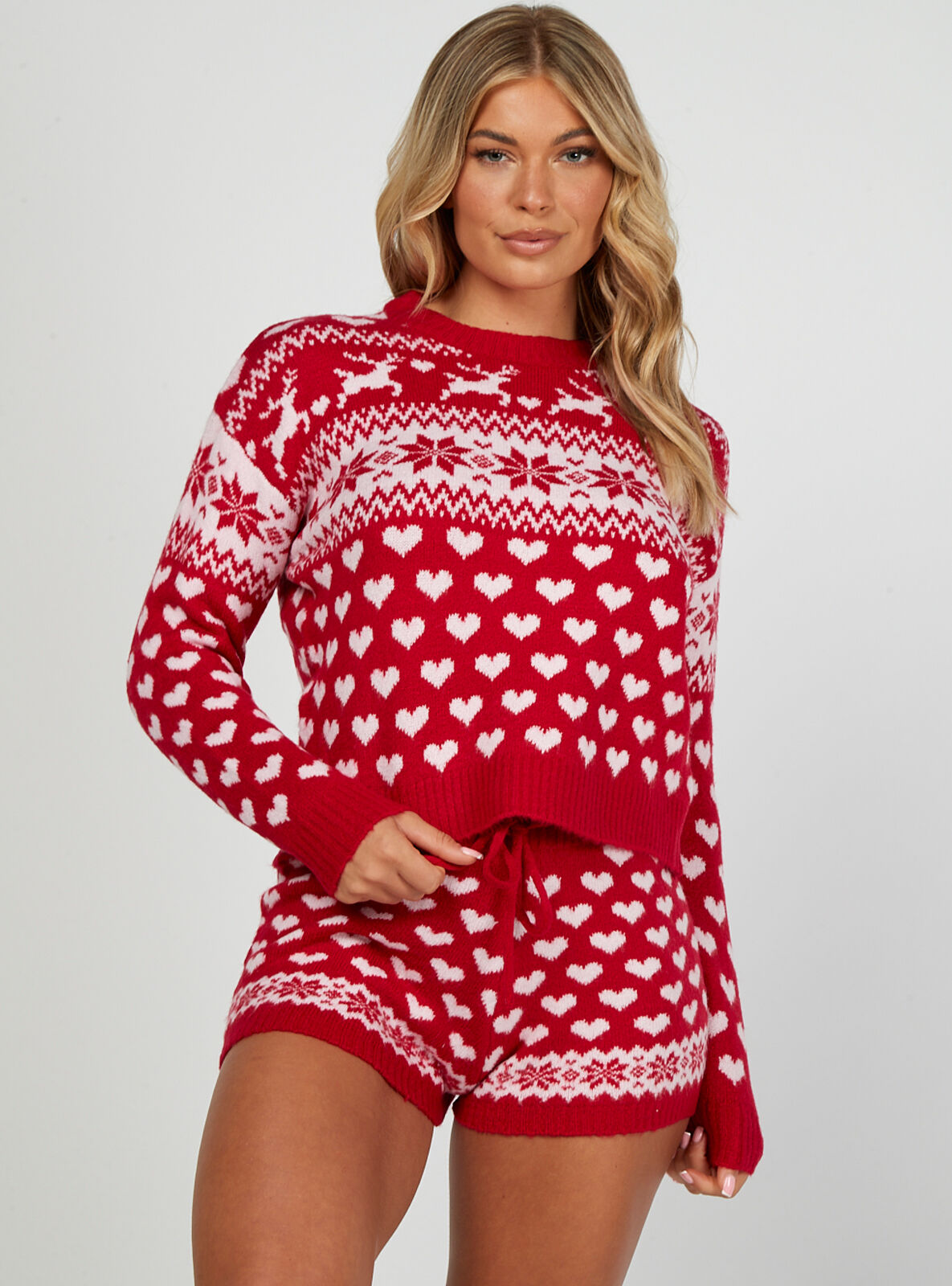 Boux Avenue Fairisle knitted shorts - Red Mix - 10