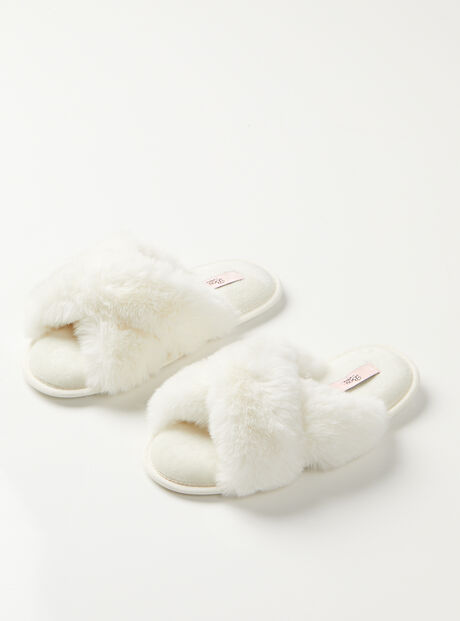 Ivory cross band slippers