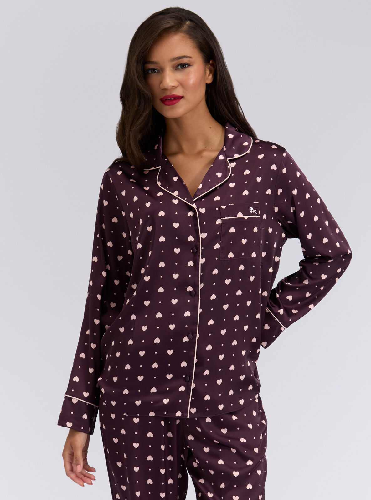 Boux Avenue Satin heart top and pant pyjama set - Blackberry - 06