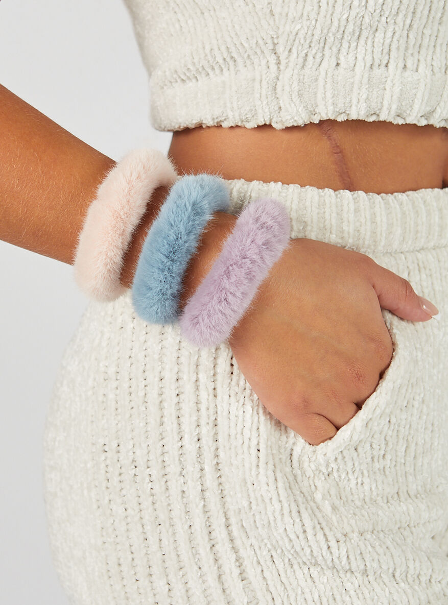 Boux Avenue 3 pack fluffy scrunchies - Blue Mix - OS