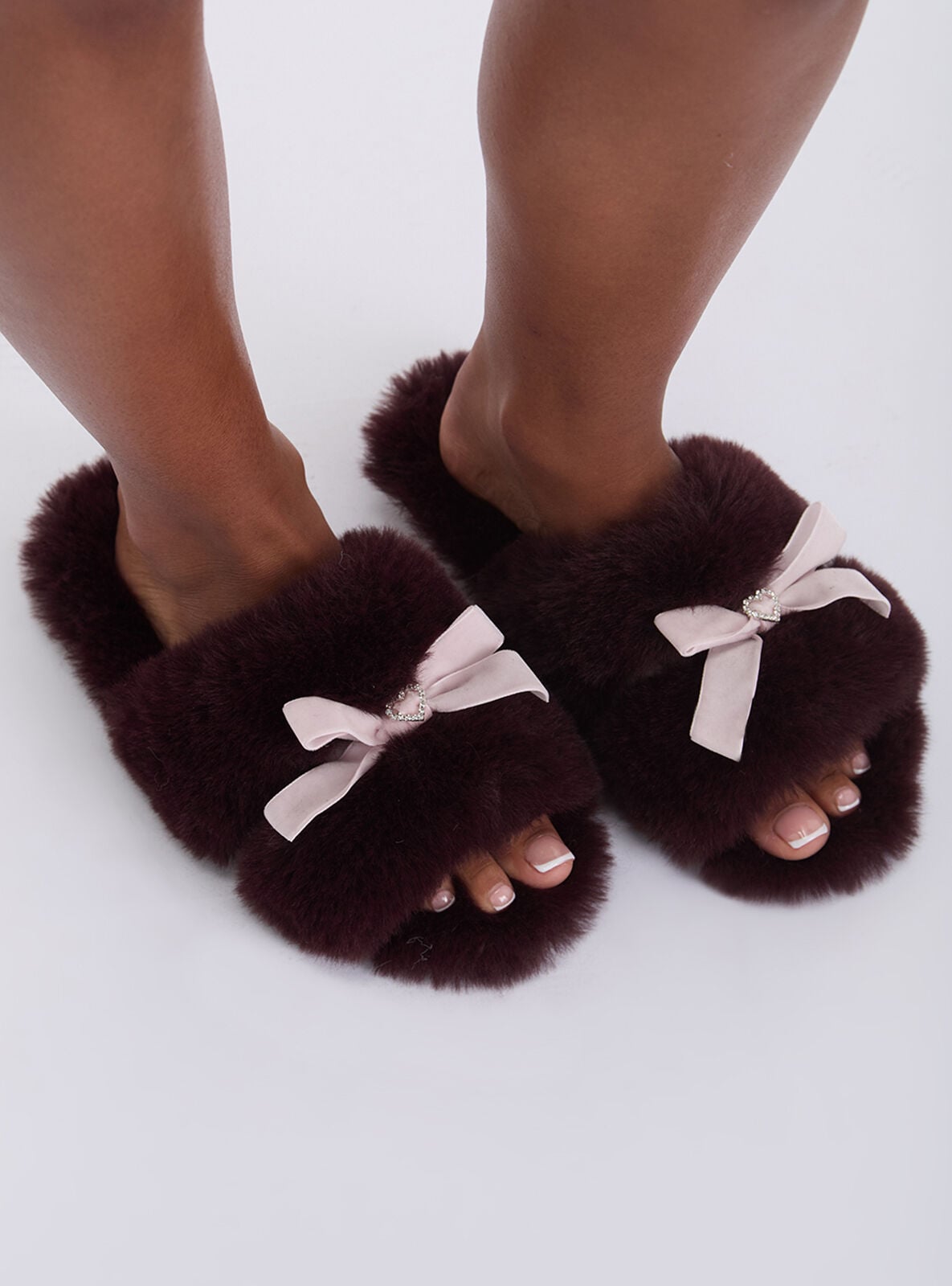 Heart Fluffy Bow Slider Slippers | Boux Avenue