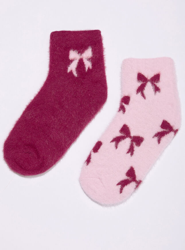 2 pack bow fluffy trainer socks