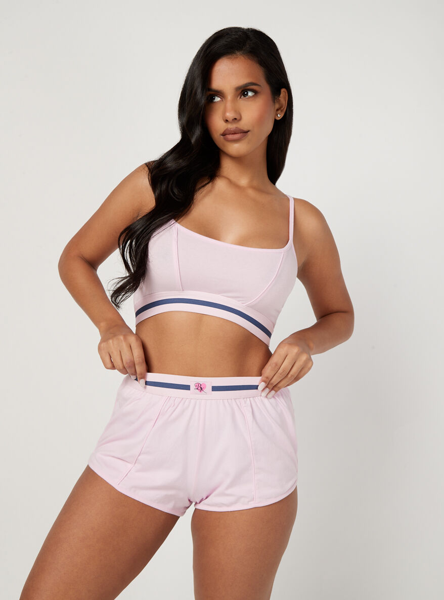 Boux Avenue Seamed cotton crop top and shorts set - Pink Mix - 06