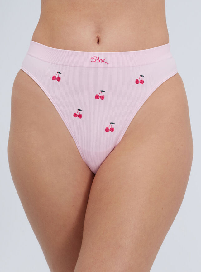 Cherry embroidered seamless thong