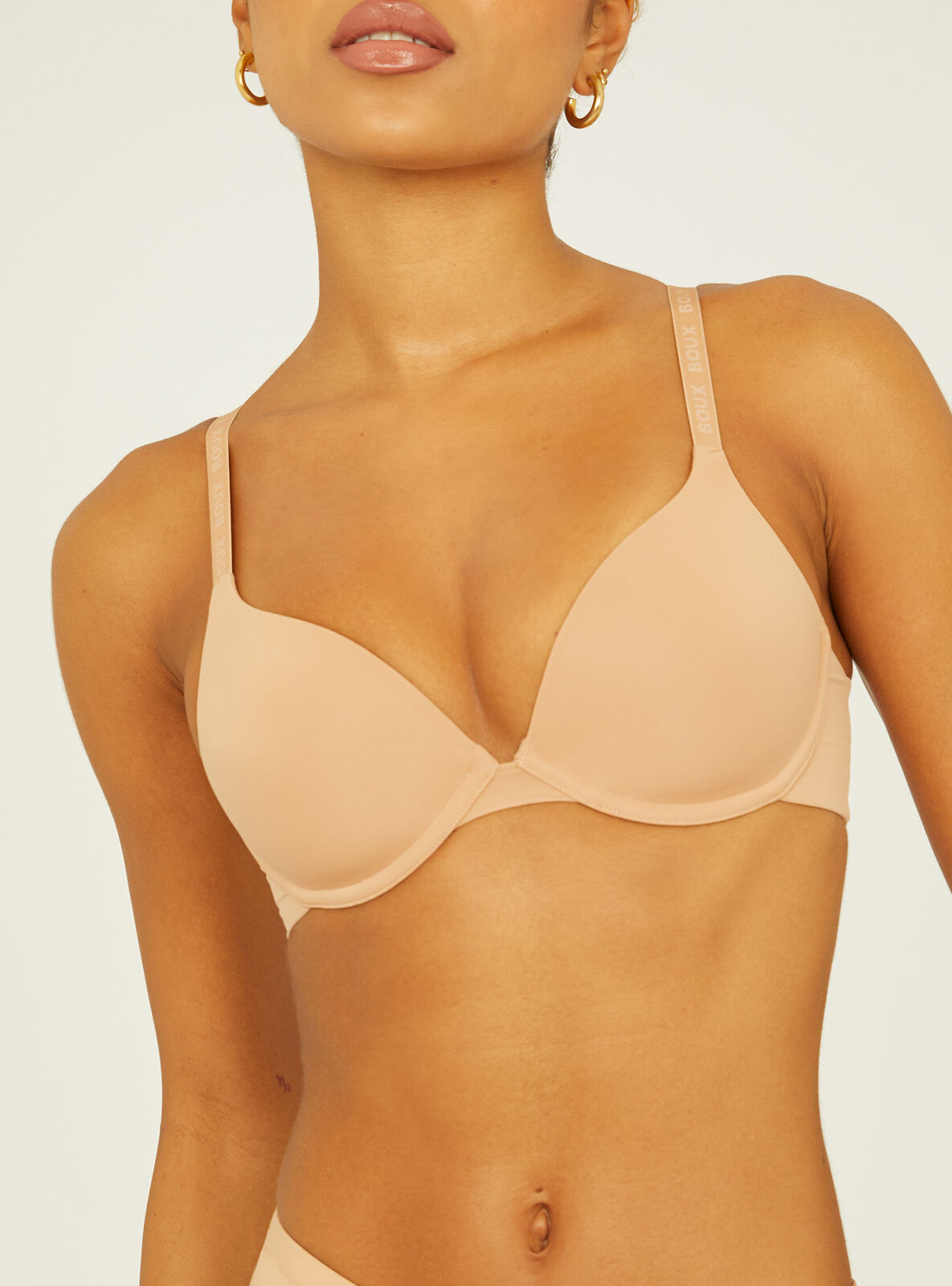 Boux Avenue Tatiana cotton plunge T-shirt push-up bra - Grey Marl Mix - 30F, £10.00