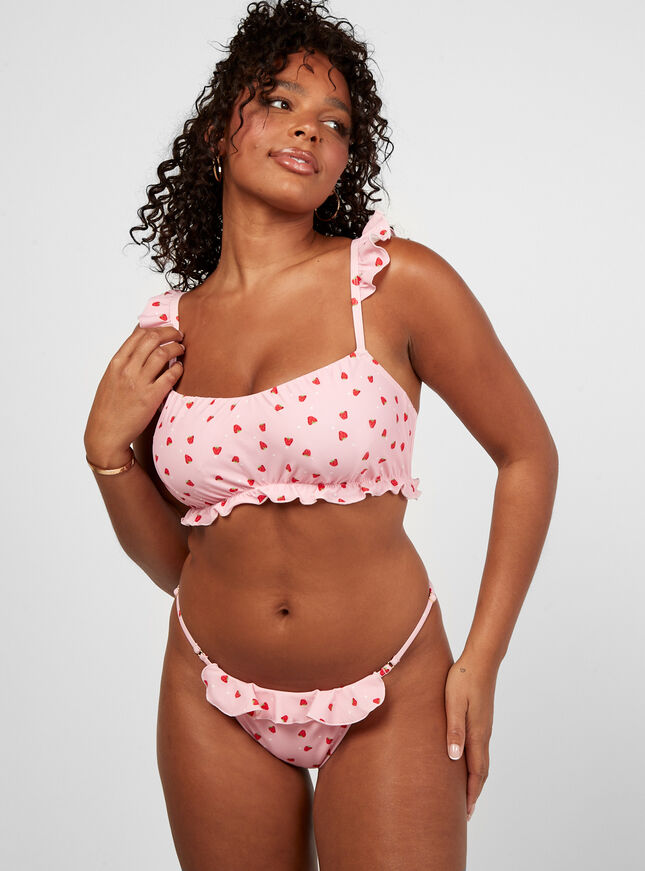 Strawberry print frill balconette bikini top