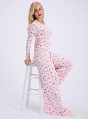Bow ribbed long pyjama set