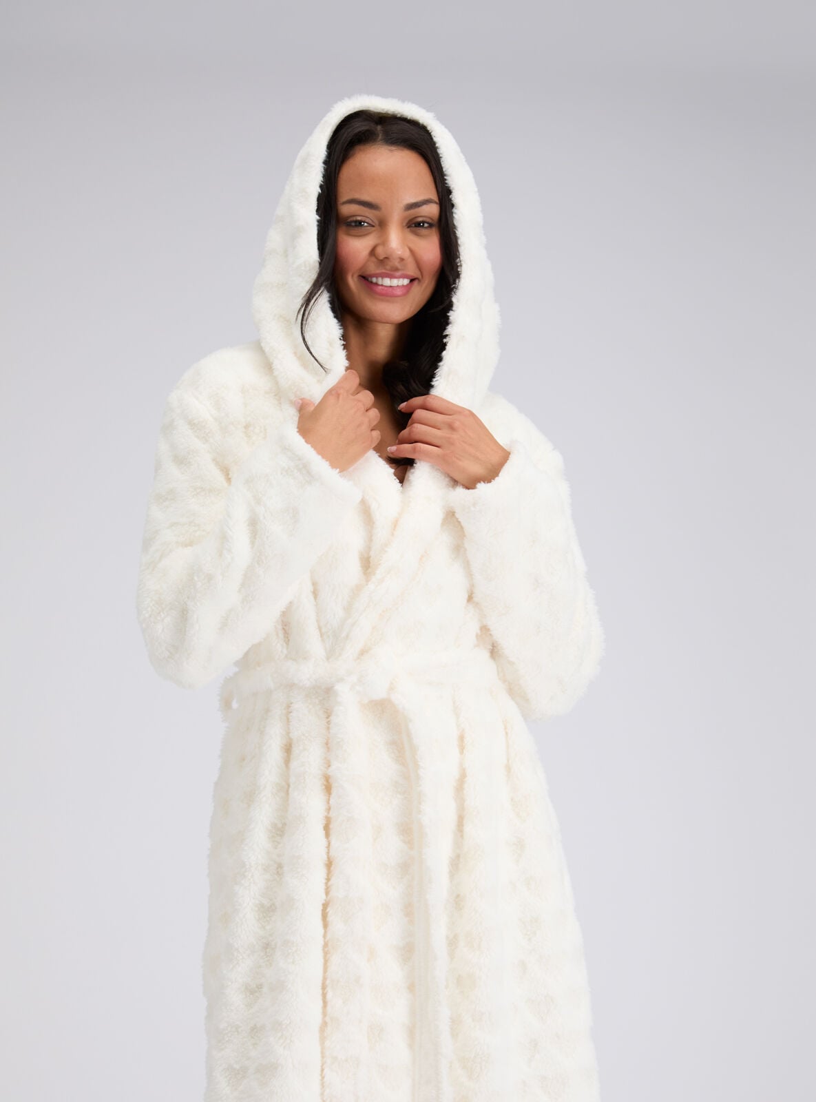 Fur heart long dressing gown | Ivory | Boux Avenue UK
