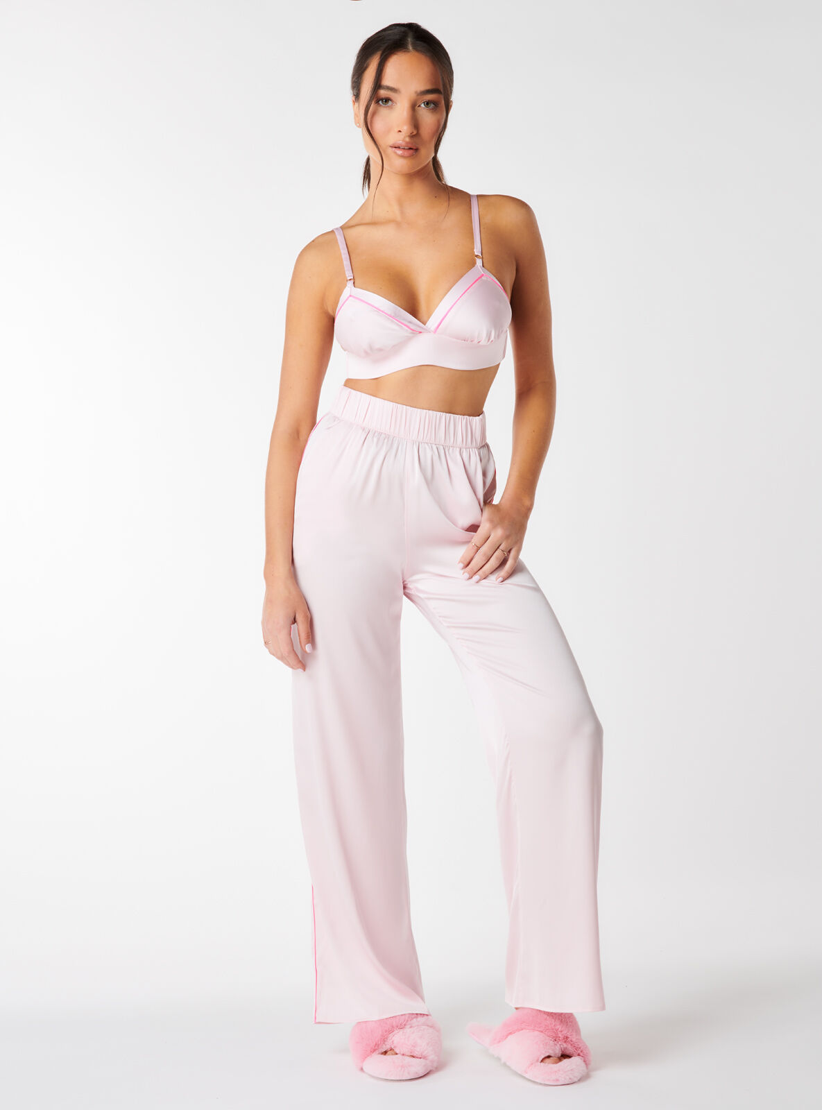 Boux Avenue Satin piped trousers - Blush Pink - 10