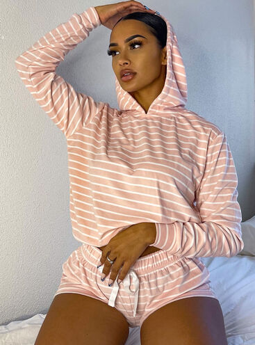 Stripe velour hoodie and shorts set