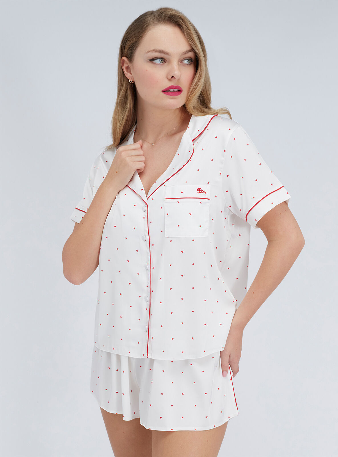 Heart satin short pyjama set | Ivory Mix | Boux Avenue USA