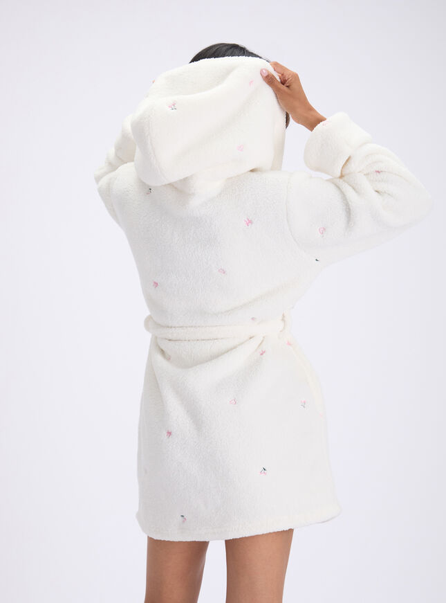 Bow & cherry teddy fleece short dressing gown