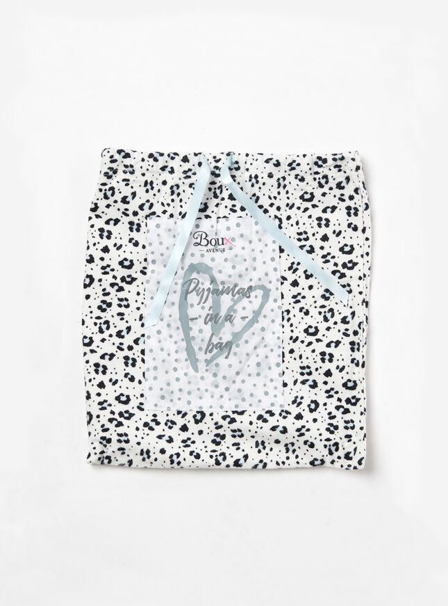 Snow leopard matching pyjamas in a bag