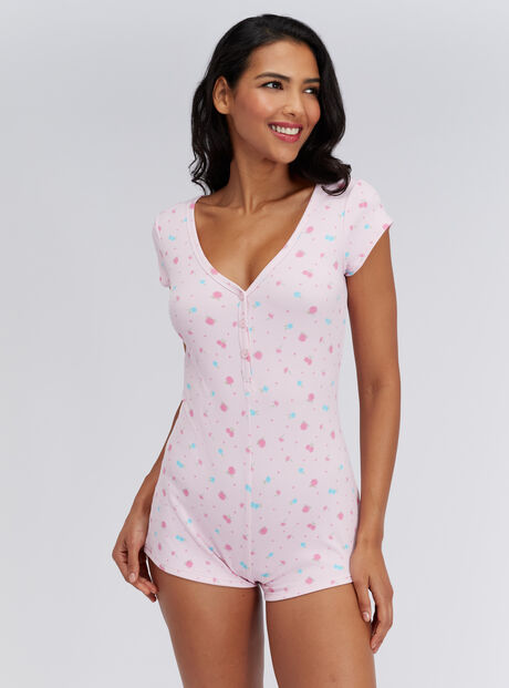 Floral ribbed short playsuit