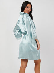 Marnie satin and lace trim short robe