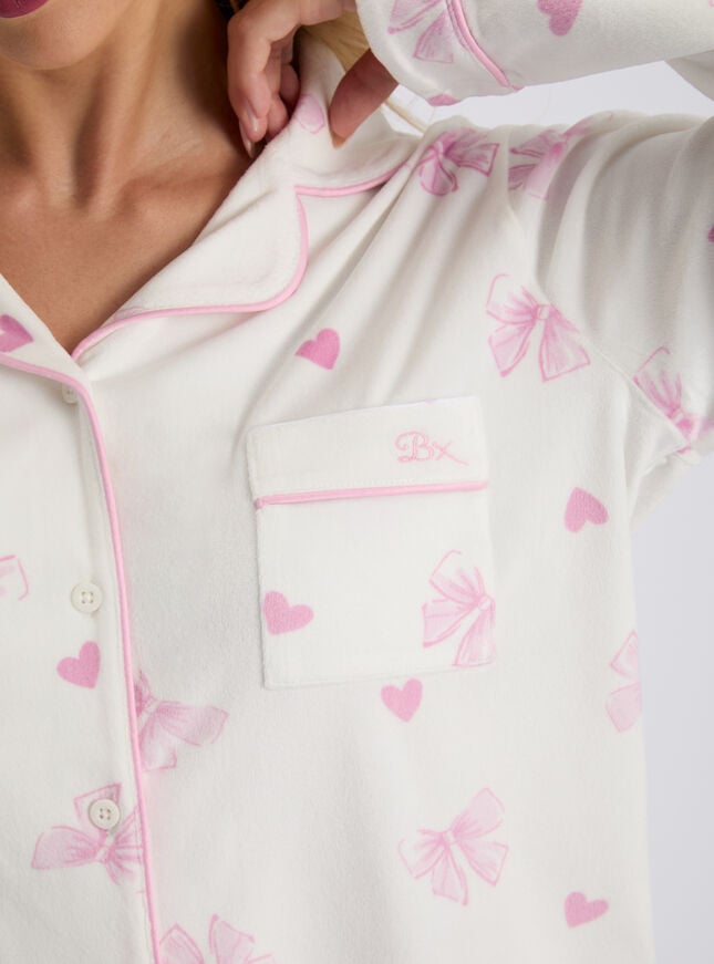 Bow velour long pyjama set
