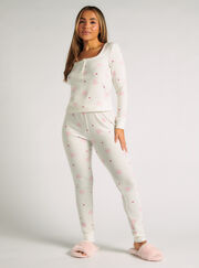 Heart print ribbed henley pyjama set