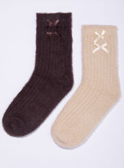 2 pack bow fluffy ribbed socks